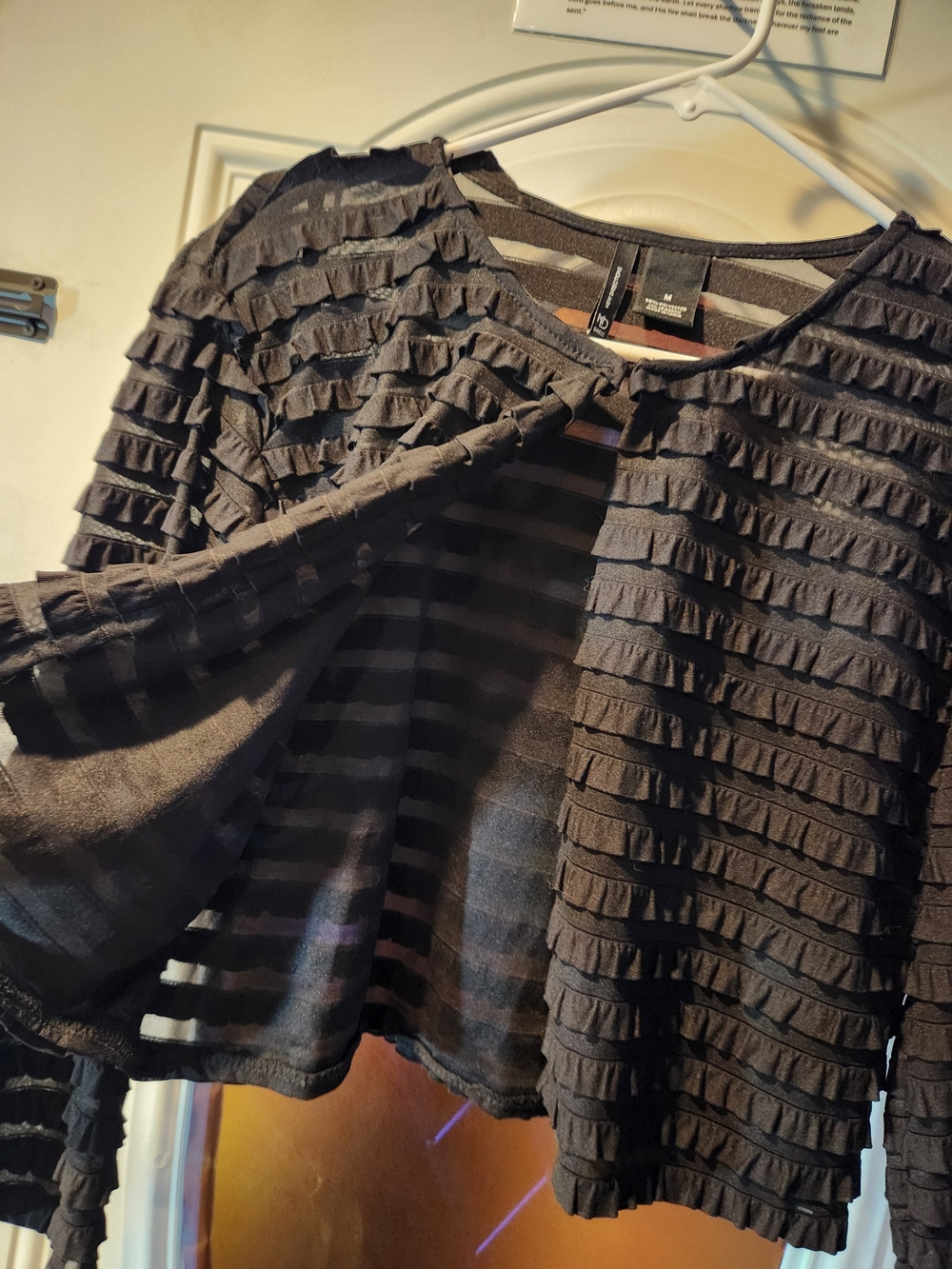 Vintage New Directions Black Ruffled Mesh Cropped Cardigan / Shrug Jacket Size M